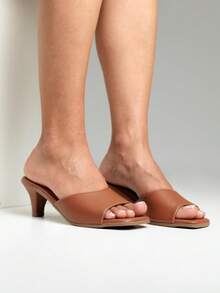 Women's Sandals With Thin Heels And Medium Heels, Social Clogs, Fashion Blogger - 駝色 - 查看 4