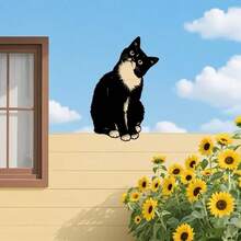 1pc Vintage Tailcoat Cat Metal Wall Art - Rustic Iron Christmas Decor With Black & White Cat And Green Leaves, Rust-Resistant Kitchen Hanging Ornament, Unique Gift For Collectors, Perfect For Christmas Home Decor Christmas Decorations Room Decor