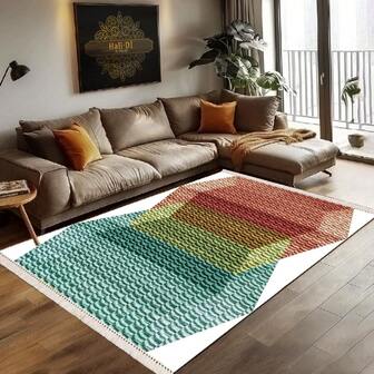 Digitally Printed Rug With Non-Slip Dot Backing And 3 Mm Foam Padding. Made From 100% Durable Polyester Fabric With Elegant Tassels. Available In Multiple Sizes. Perfect For Living Rooms, Bedrooms, Hallways, And Offices. Made In Turkey.