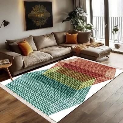 Digitally Printed Rug With Non-Slip Dot Backing And 3 Mm Foam Padding. Made From 100% Durable Polyester Fabric With Elegant Tassels. Available In Multiple Sizes. Perfect For Living Rooms, Bedrooms, Hallways, And Offices. Made In Turkey.