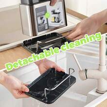 1pc Kitchen Sink Soap Dispenser, 3-In-1 Stainless Steel Sink Sponge Holder, Utensil Drainer Tray, Desktop Stainless Steel Dish Soap Brush Caddy Organizer - Bạc - Xem 4