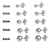 3-8 毫米 1 对银球耳钉，316L 不锈钢防过敏耳钉，简约风格适合男士、女士、青年，钛钢耳环，节日礼物 - 銀色 - 查看 16