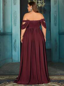 QOQ Plus Size Bridesmaid Dress, Summer High-End Women's Formal Dress, Romantic Wedding, Formal Event, Wedding Guest Solid Color Chiffon Maxi Dress - Burgundy - View 2