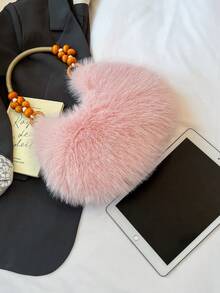2025 Autumn/Winter Furry Handbag, Plush Small Bag, Shoulder Dumpling Bag, Wooden Bead Unique Creative Tote Bag, Shoulder Bag