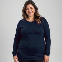 Kit 03 Plus Size T-Shirt Women's Long Sleeve Cotton Round Neck Blouse - Black Gray Blue - View 4