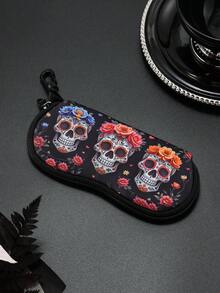 1 hộp đựng kính mắt in họa tiết đầu lâu có móc khóa carabiner, túi đựng kính bằng chất liệu neoprene mềm siêu nhẹ, có khóa kéo và ngăn đựng di động dành cho nam và nữ - Nhiều màu - Xem 13