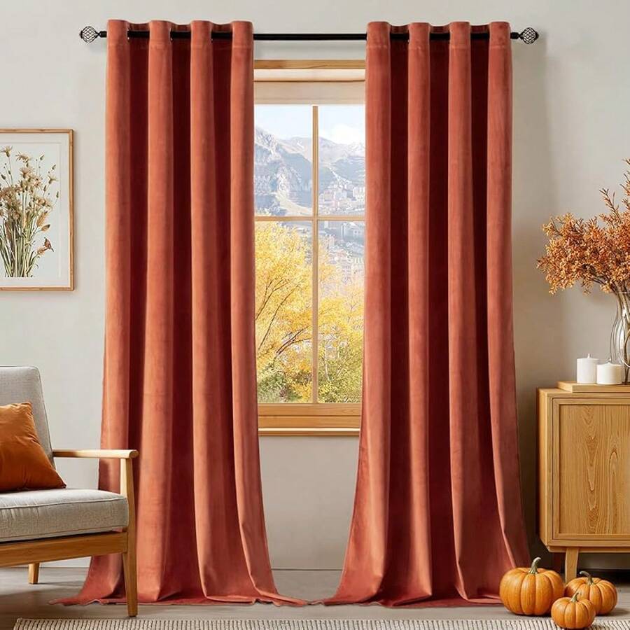 2 Panels Blackout Curtains Solid Soft Grommet Mustard Yellow Thermal Insulated Soundproof Room Darkening Curtains/Drapes/Panels Fall Living Room Bedroom 52 X 90 Inch - 紅陶 - 查看 1
