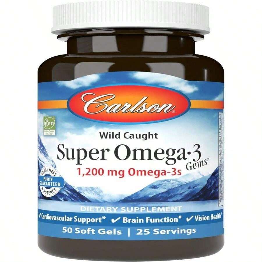 Carlson - Super Omega-3 Gems, 1200 Mg Omega-3s, Wild Caught, Sustainably Sourced, 50 Soft Gels - Flavor NameA - 查看 1