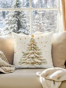 1/2/4 piezas, Funda de almohada con impresión de un solo lado, Funda de almohada con árbol de Navidad dorado, 17.7*17.7in, Funda de almohada decorativa para el hogar adecuada para sala de estar, sofá, dormitorio, sin relleno de almohada - Impresión plana 2D de un solo lado