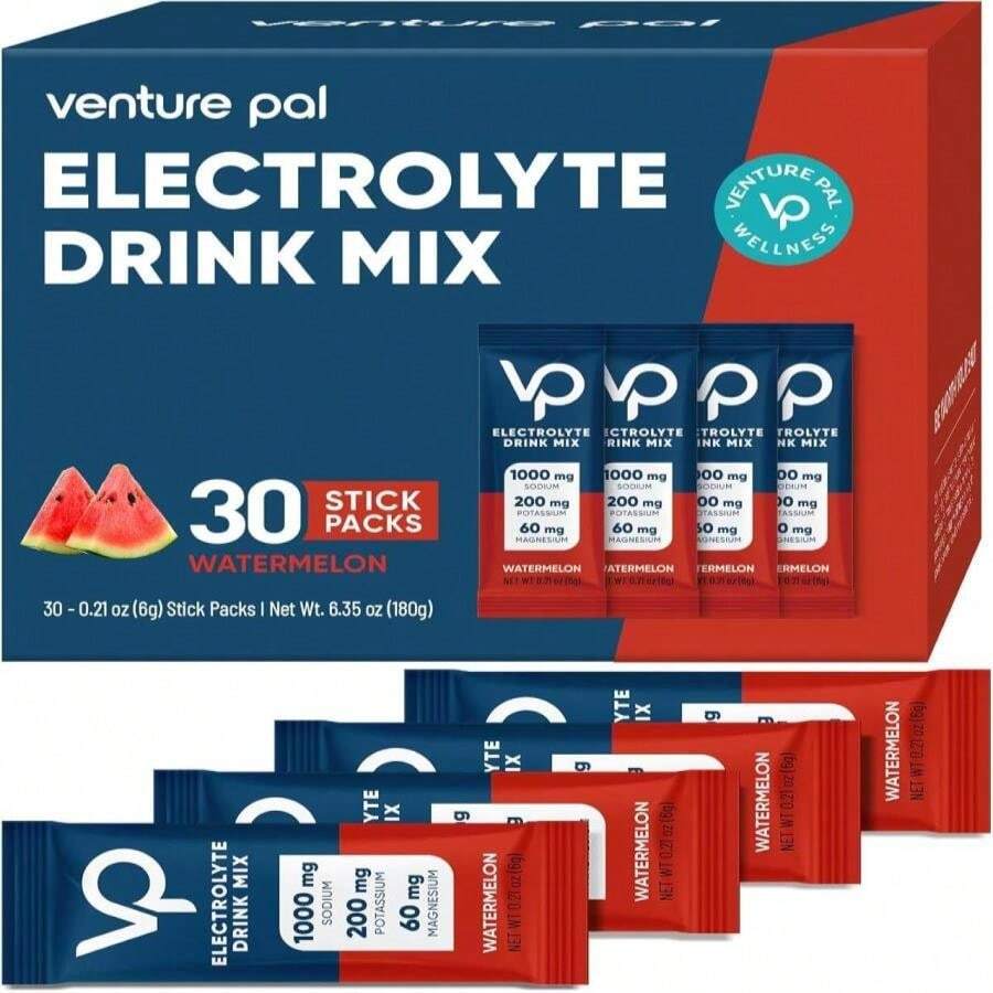 Venture Pal High Sodium Sugar Free Electrolytes Powder Packet - Hydration Packets With Vitamin, Sodium &Amp; Potassium | Zero Calories | Vegan, Keto &Amp; Paleo Friendly Electrolyte Drink Mix - 16 Sticks - Flavor NameC - View 1