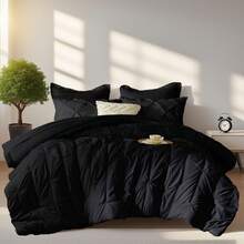 5/7pcs Modern Minimalist Bed Comforter Set, 100% Microfiber Soft Breathable Bedding Set, Comfortable And Durable, Include 1 Comforter+1 Flat Sheet+1 Fitted Sheet+1/2 Pillowcases+1/2 Pillowshams,All-Season, Bed In A Bag, Room Decor, Best Gift - Black-bZ74 - View 4