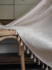 MineLain 1pc Boho Plain Color Linen Tassel Window Curtain, Semi-Blackout Washable Rod Pocket Curtain Panel For Room Divider, Kitchen, Easy Install, Home Decor For Bedroom, Study, Balcony, Living Room, Bay Window - Apricot - View 18