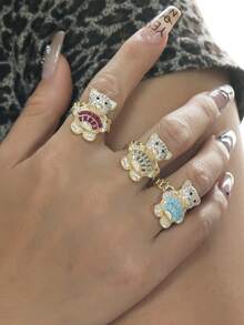 1 Peça Anel Pingente de Urso Cartoon Fofo e Cintilante - Joia Animal Requintada - Para Meninas - Presente Perfeito para Amigos