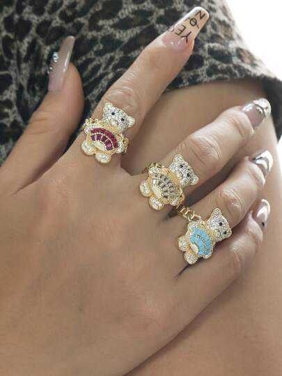 1 قطعة قلادة دبدوب كرتوني براق على شكل دب - مجوهرات حيوانية فاخرة - للبنات - هدية مثالية للأصدقاء