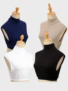 4件套女士加大码纯色圆领假领，带遮挡片，高领长袖，优雅休闲薄肩假领披肩，高领长袖，柔软透气保暖围脖，纯色简约百搭高端款，适合日常穿着，四季皆宜，可用于圣诞装饰 - 4PCS假領 - 查看 16