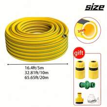 黄色高压清洗机软管套装，PVC 圆形软管（197 英寸/393 英寸/787 英寸/1181 英寸），带 5 个快速接头，适用于户外浇水、车辆清洁、家居清洁和鱼缸泵的粗花园水管