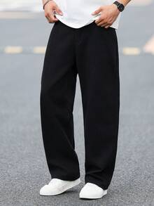 1pc Hearty Haven Men's Casual Straight Leg Jeans, Simple College Style Street Wear, Comfortable Denim Pants For All Seasons (No Belt Or Accessories) - Black - View 7