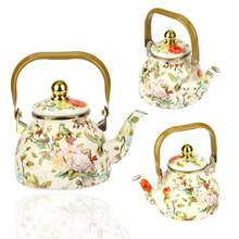 1.2L Large Capacity Enamel Coffee Pot, European Classic Bird & Flower Pear-Shaped Kettle, Thick Flat Bottom Design, (2 Cleaning Sponges Included), Suitable For Gas & Electric Stove, Coffee & Tea Brewing, Ideal For Outdoor Picnics, Family Gatherings, Holiday Parties, All Seasons