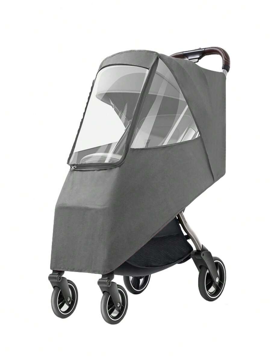 1pc Universal Stroller Rain Cover, Wind & Dust Proof, Waterproof, Fit For High View Baby Stroller, Protect Against Splash - Grey - View 1