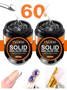 TWOING 2 Bottles Solid Nail Glue Gel Set, Extra Large Capacity Strong Adhesive For Press-On Nails, False Nail Tips & Rhinestones, UV Light Cured Multi-Use 3D Sculpting Gel For DIY Nail Art - 無色 - 查看 1