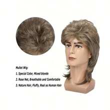 Men Mullet Wigs Brown Curly 70s 80s Retro Cosplay Costume Wig Rocker Disco Fancy Show Wigs-Halloween Wigs Easy To Wear - Multicolor - View 8