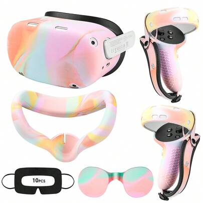 5 In 1 VR Quest 2 Accessories, Silicone Protective Cover Shell Case For Meta/Oculus Quest 2, VR Headset Head Face Cover Eye Pad Handle Grip VR Accessories (VR Headset And Controller Not Included)