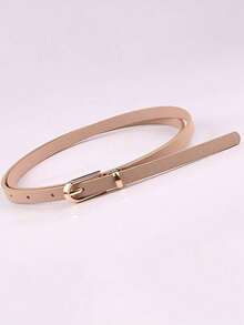 女士经典PU皮革细腰带套装 - 纯色搭扣可调节腰带，适合S码裤子、连衣裙、休闲装和办公室派对服装，必备衣橱配饰