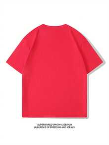 Camiseta de Cuello Redondo con Diseño Divertido y Creativo, Algodón Puro, Manga Corta de Moda para Verano, Estilo Casual para Uso Diario - [Rojo] - Ver 4