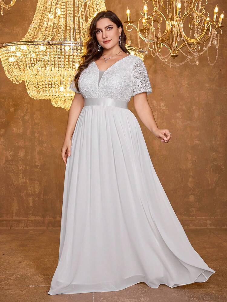 XUIBOL Váy dạ hội cổ chữ V siêu mỏng, chất liệu voan thêu cao cấp, co giãn thanh lịch, phù hợp cho buổi tối hẹn hò, đám cưới, tiệc tùng, sinh nhật, kỷ niệm, cocktail, dạ tiệc trang trọng, khách dự tiệc cưới, tiệc độc thân, ngày lễ, mùa hè/thu - trắng - Xem 4