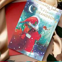 Charming Christmas Card With Envelope - Perfect For Friends, Family & Special Occasions - High-Quality, Creative Holiday Greeting For Grandson