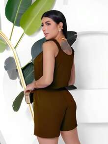 Women's Shorts And Tank Top Set - Coffee Brown - View 4
