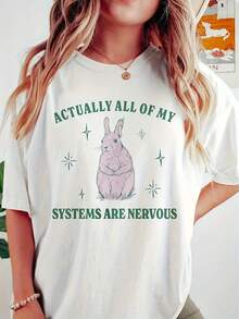 Magliette da donna,Rabbit Print Crew Neck T-Shirt, Casual Short Sleeve Top For Spring & Summer, Women's Clothing Tee For adult, Men, Women, Teen, Teenager, adolescent, Youth - Bianco - Visualizzare 1