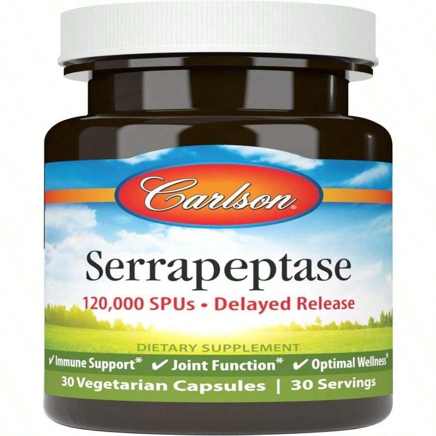 Carlson - Serrapeptase, 120000 SPUs - Delayed Release, Immune Support, Joint Function &Amp; Optimal Wellness, 30 Vegetarian Capsules - Trắng - Xem 1