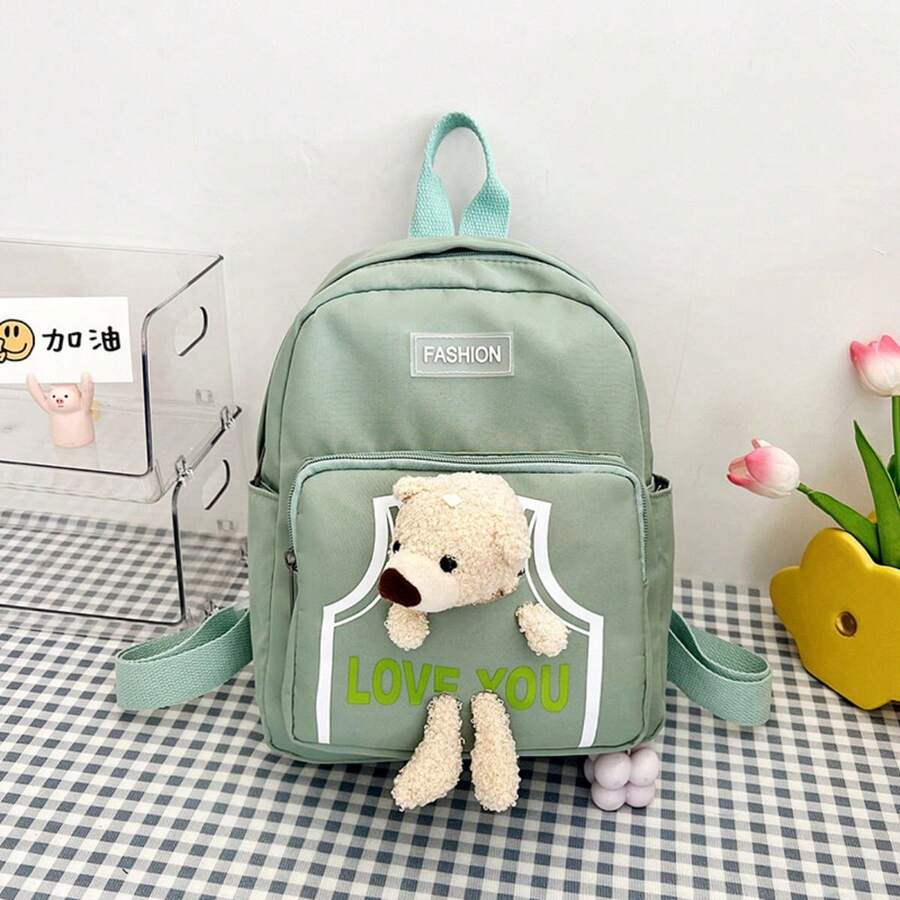 Women's Backpack Random Shipment Model Small Girl With Teddy Bear Decoration Cute Casual Backpack - 綠色 - 查看 1