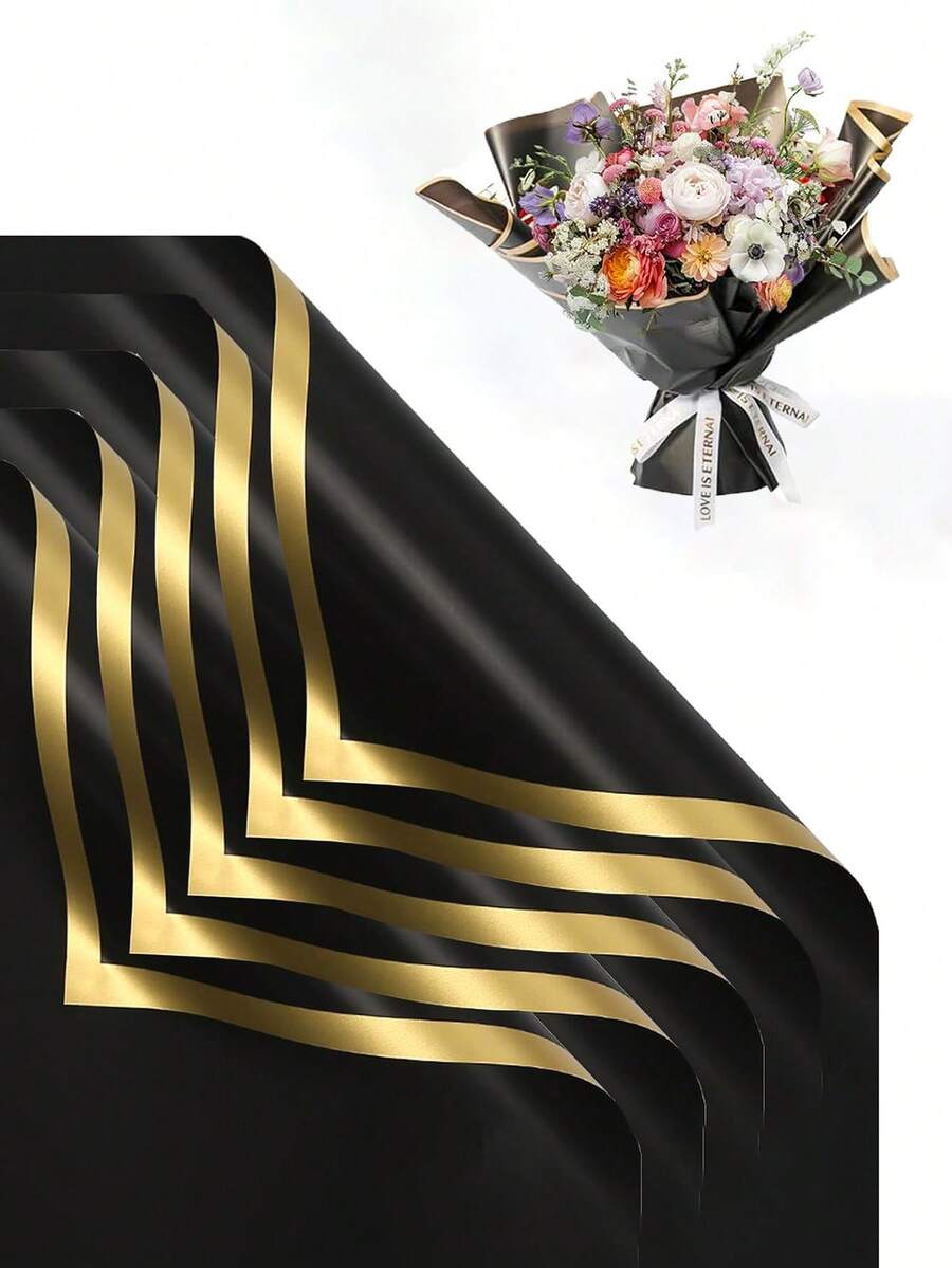 MEHELANY 20pcs Waterproof Flower Wrapping Paper, Floral Shop Supplies, Suitable For Weddings, Birthday Gifts, Mother's Day, Anniversaries, Graduations, DIY Crafts, Daily Flower Packaging - Black - View 1
