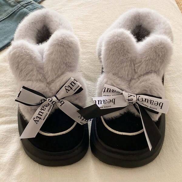 Nuevas pantuflas de felpa para mujer, para usar en exteriores, con forro térmico, gruesas, con lazo cerrado en la punta, cómodas y antideslizantes, para invierno