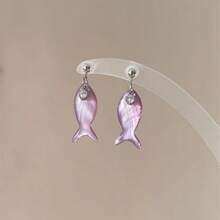 New Chinese Style Purple Gentle Wind Small Fish Earrings Niche Personality Design Long Drop Earrings - Hoa tai cá nhỏ - Xem 1