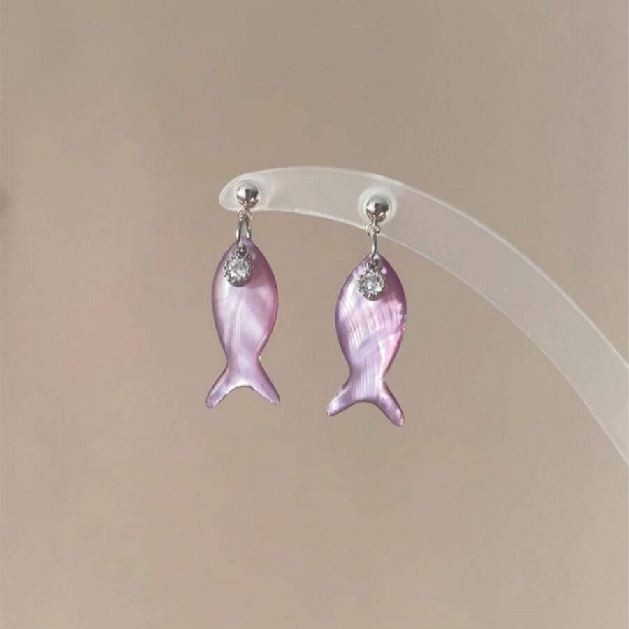 New Chinese Style Purple Gentle Wind Small Fish Earrings Niche Personality Design Long Drop Earrings - Hoa tai cá nhỏ - Xem 1
