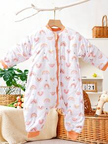 1 件拖拉机印花长袖婴儿睡袋，冬季保暖新生儿睡袋，柔软、舒适、透气