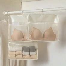 3 pièces Set (2 sacs suspendus à double couche + 1 sac de rangement en maille) pour l'organisation de la penderie pour les chaussettes, les vêtements, les pantalons, les soutiens-gorge, en tissu Oxford épaissi