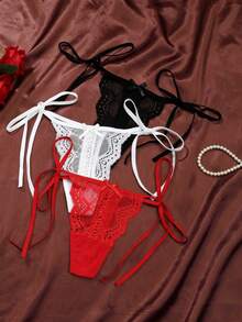 6 pezzi/confezione Mutandine in pizzo multicolore, biancheria intima da donna sexy con fiocco, perizoma in pizzo trasparente a vita bassa senza cuciture