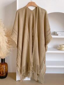 1pc Women's Knitted Abacus Warm Scarf Shawl, Suitable For Daily Use In Autumn/Winter For Dress - Khaki - View 3