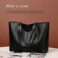 Bolsas de Tote para Mujer, Gran Capacidad PU Ocio Imitación De Cuero Bolso Con Cremallera, Crossbody Bolsos para Mujeres,Adecuado para el trabajo, citas, viajes, compras - Negro - Ver 4