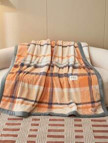 1pc Plaid Jacquard Trim Velvet Warm Thick Blanket, Soft & Skin-Friendly, Multi-Size & Multi-Purpose For Office, Living Room, Bedroom