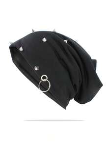 1Pc Unisex Rivet Beanie Hat,Punk Rock Hiphop Stud Rivets Cap,Goth Gothic Skull Caps Winter Warm Beanies Cap For Men Women,Suitable For Street Wear. Autumn Decor