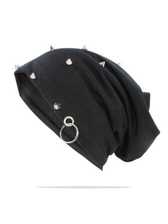 1Pc Unisex Rivet Beanie Hat,Punk Rock Hiphop Stud Rivets Cap,Goth Gothic Skull Caps Winter Warm Beanies Cap For Men Women,Suitable For Street Wear. Autumn Decor