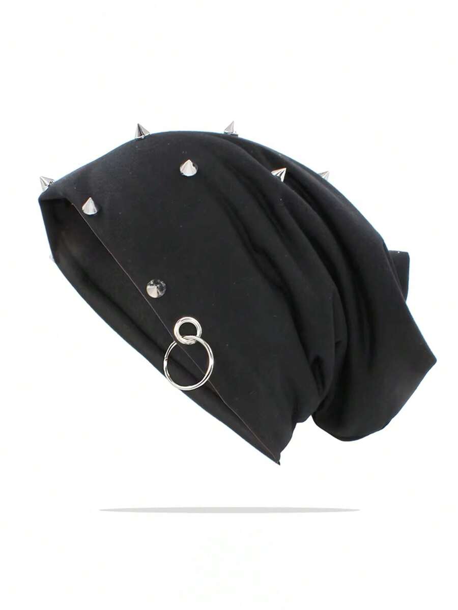 1Pc Unisex Rivet Beanie Hat,Punk Rock Hiphop Stud Rivets Cap,Goth Gothic Skull Caps Winter Warm Beanies Cap For Men Women,Suitable For Street Wear. Autumn Decor