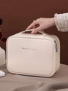 大容量防水旅行化妆包，便携式化妆品收纳包，带可拆卸隔层，整齐收纳化妆品，小巧手持化妆盒，旅行洗漱用品收纳包，必备礼品，拉链配件，美甲，旅行必备，旅行，情人节，房间装饰，钱包必备，女士化妆包，钱包必备物品，邮轮必备，设计师手提包，基础款，梳妆台必备，房间，可爱化妆包 - 米色 - 查看 6