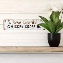 [4x16 Inch Metal Sign] Rustic Black & White Humorous Chicken Crossing - Garden Yard Fence Decor,  Accessory - Multicolor - View 8