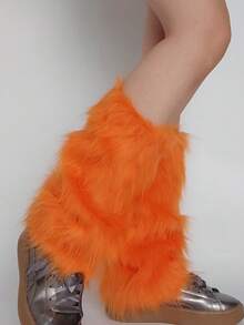 1 Pair Solid Color Fluffy Leg Warmers/Foot Covers For Women, Suitable For Autumn/Winter Christmas Gift - Brown - View 5